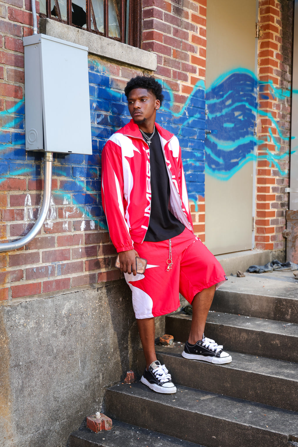 UMBRÁ Windbreaker Jacket and Shorts Set Red